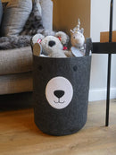 Dog Pet Cute Grey Felt Bear Basket Dog Storage Toy Tidier With Handles 40x40cm