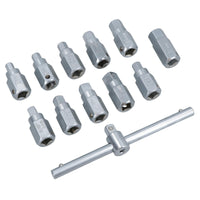 12pc Oil Drain Plug Key Set For Gear Boxes Back Axles Gearbox Hex + Square Bits