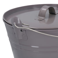 Coal Bucket & Lid Grey Metal Ash Tidy Bin Coal Carrier Fire Log Burner Kindling