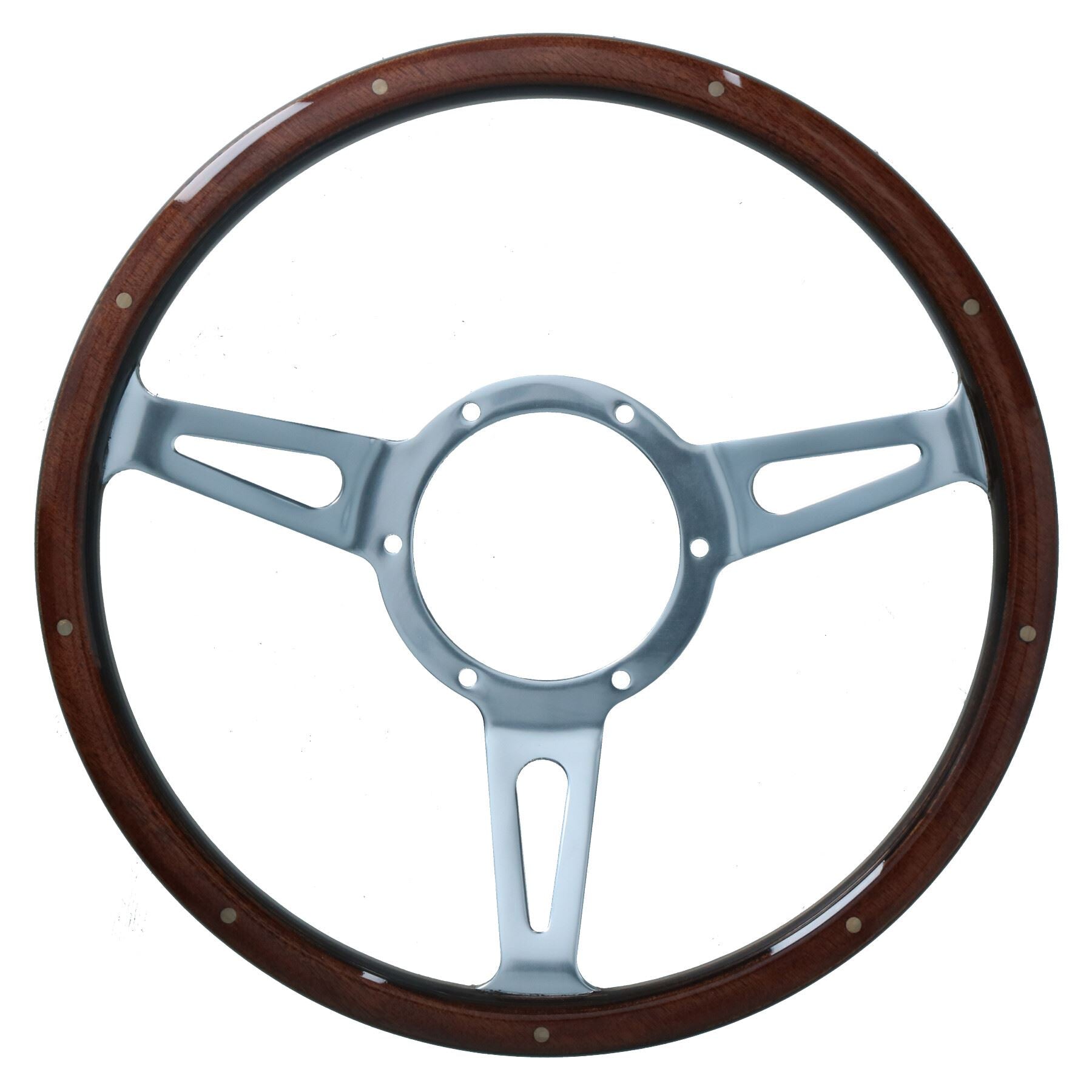 15" Traditional Classic Car Steering Wheel Riveted Woodrim 3 Spoke Centre 6 Hole