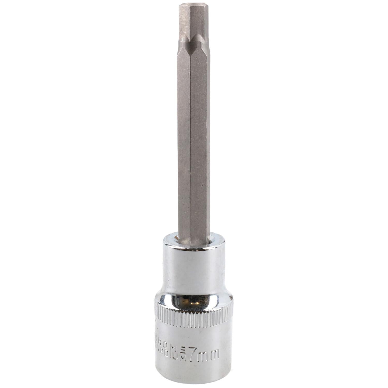 7mm Hex Allen Key Long Bit Internal Socket Metric 1/2" Drive 100mm Length Cr-V