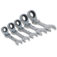 5pc Flexi Stubby Ratchet Spanner 10-19mm Metric Wrench Geared 72 Teeth CRV