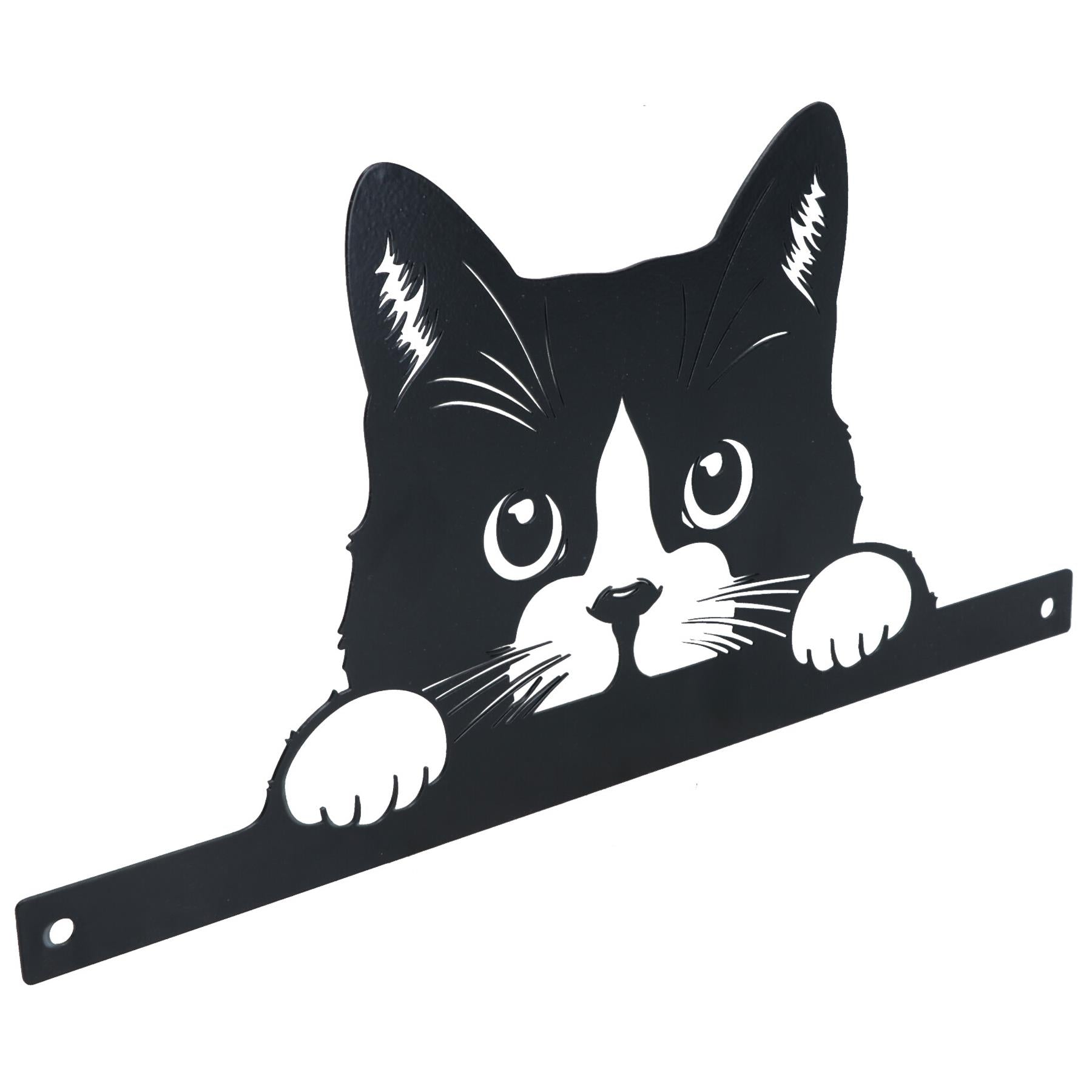 Black Metal Peeking Cat Silhouette with Fixing Plate Garden Ornament Gift