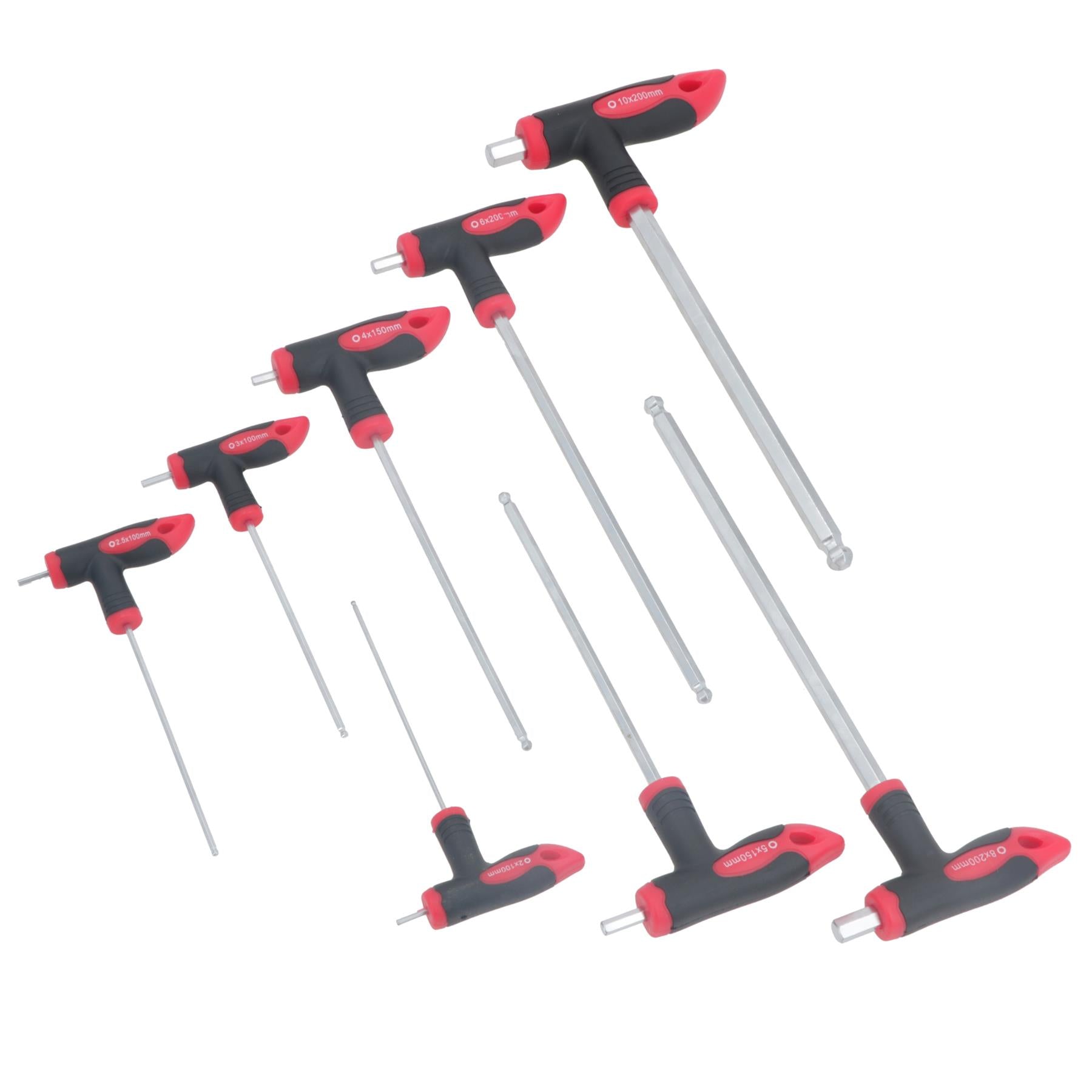 Jeu de 8 clés Allen métriques MM hexagonales avec poignée en T et embouts sphériques de 2 à 10 mm