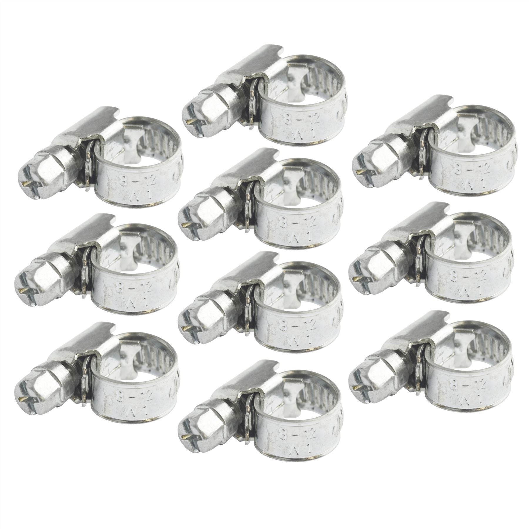 Jubilee Hose Pipe Clamps / Clips For Air Water Fuel Gas 8mm - 12mm 10 Pack AT740