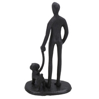 Figurine en forme de silhouette d'homme avec chien, décoration de maison, ornement en fonte