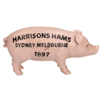 Harrisons Hams Pig Hog Butchers Money Bank Box Cast Iron Coin Change Jar