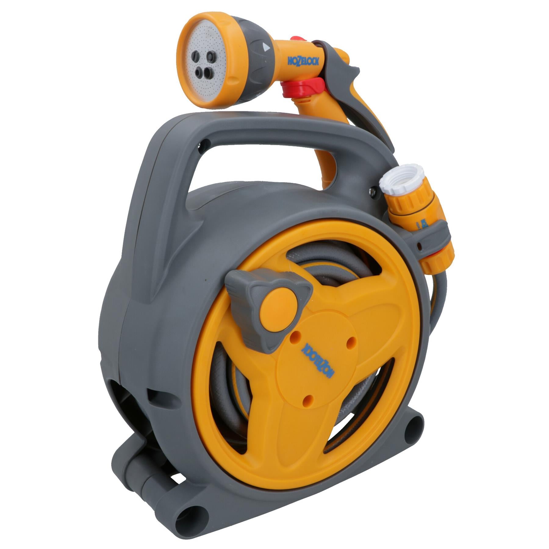 Portable Compact Garden Watering 10m Hose Reel With Fittings And Multi Sprayer