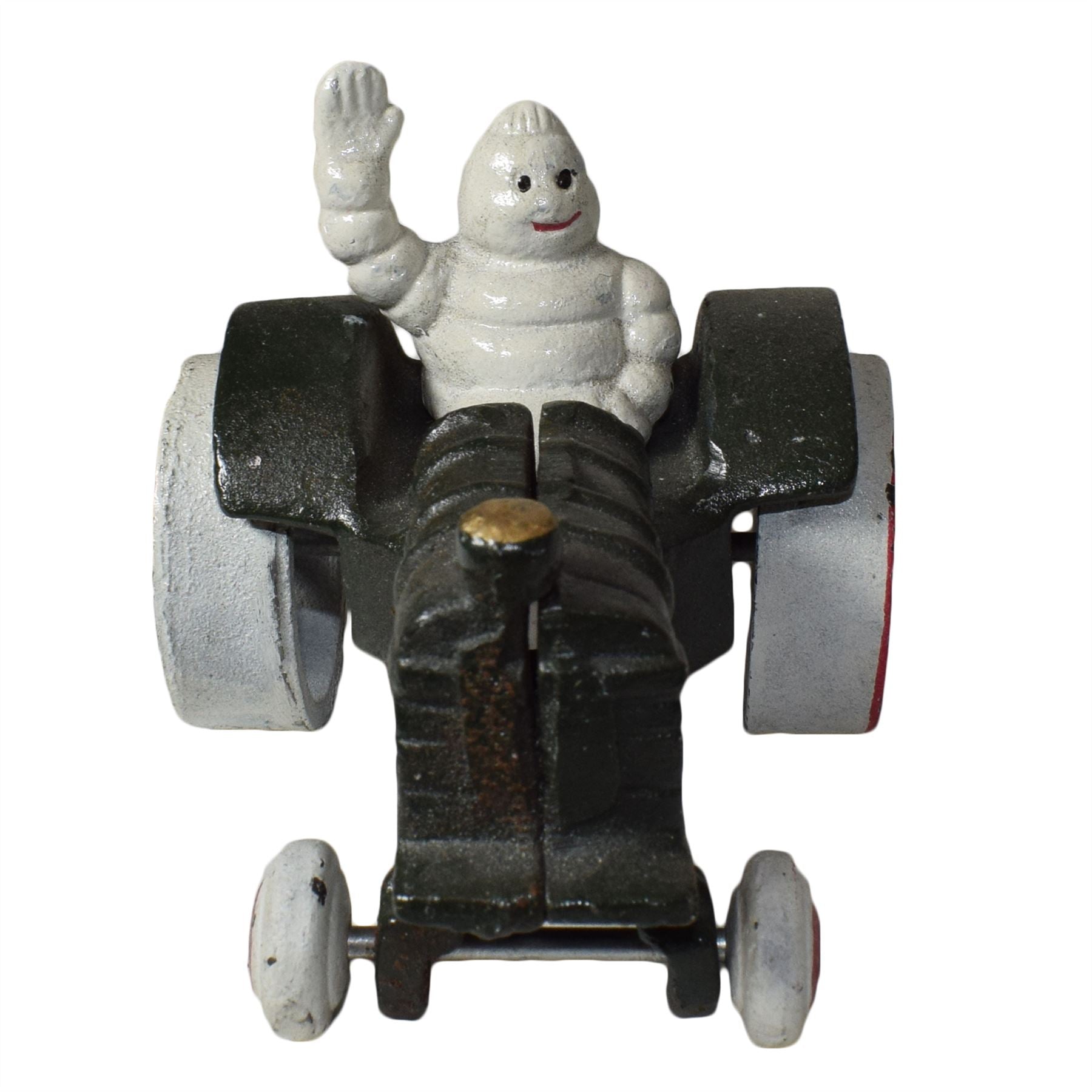 Michelin-Männchen im Flugzeug und Traktorfigur, Maskottchenstatue, Bibendum-Figur aus Gusseisen