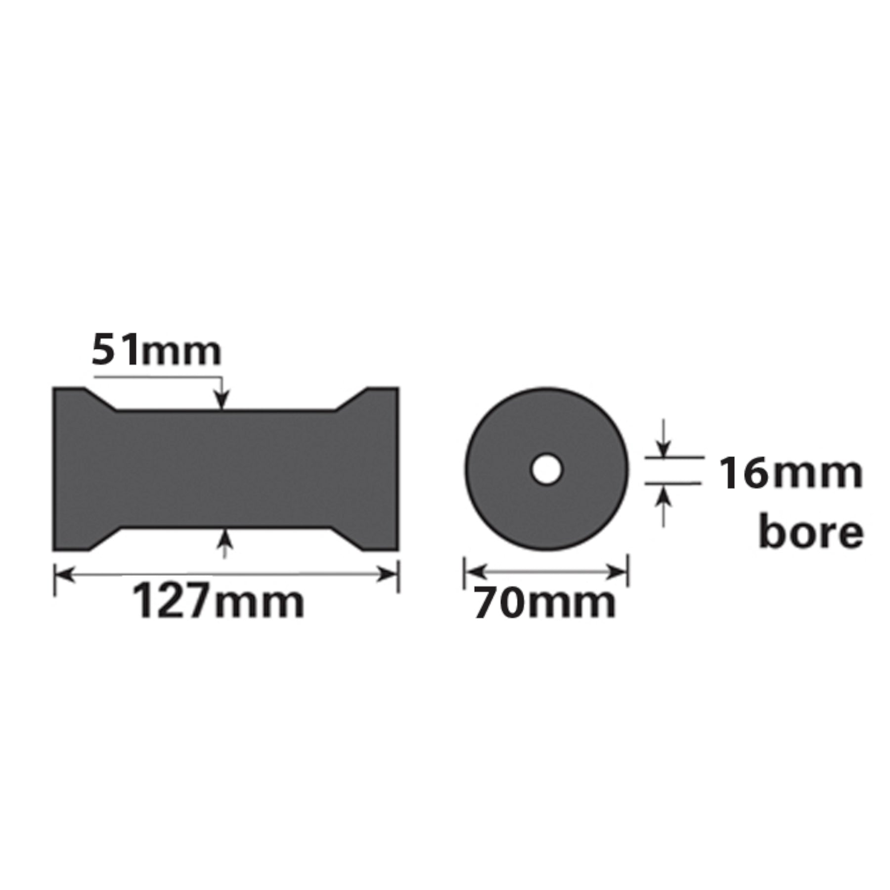 Boat / Jetski / Dinghy Trailer Keel Flat Rollers Rubber 127mm 16mm Bore