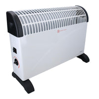 White 2KW Electric Fan Convector Heater Adjustable Thermostat Free Standing Home