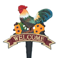 Welcome Cockerel Chicken Grass Cast Iron Sign Plaque Garden Park Lawn Yard