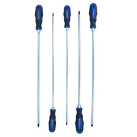 5pc Extra Long Screwdriver Flat Slotted Pozi Phillips Headed Total Length 450mm