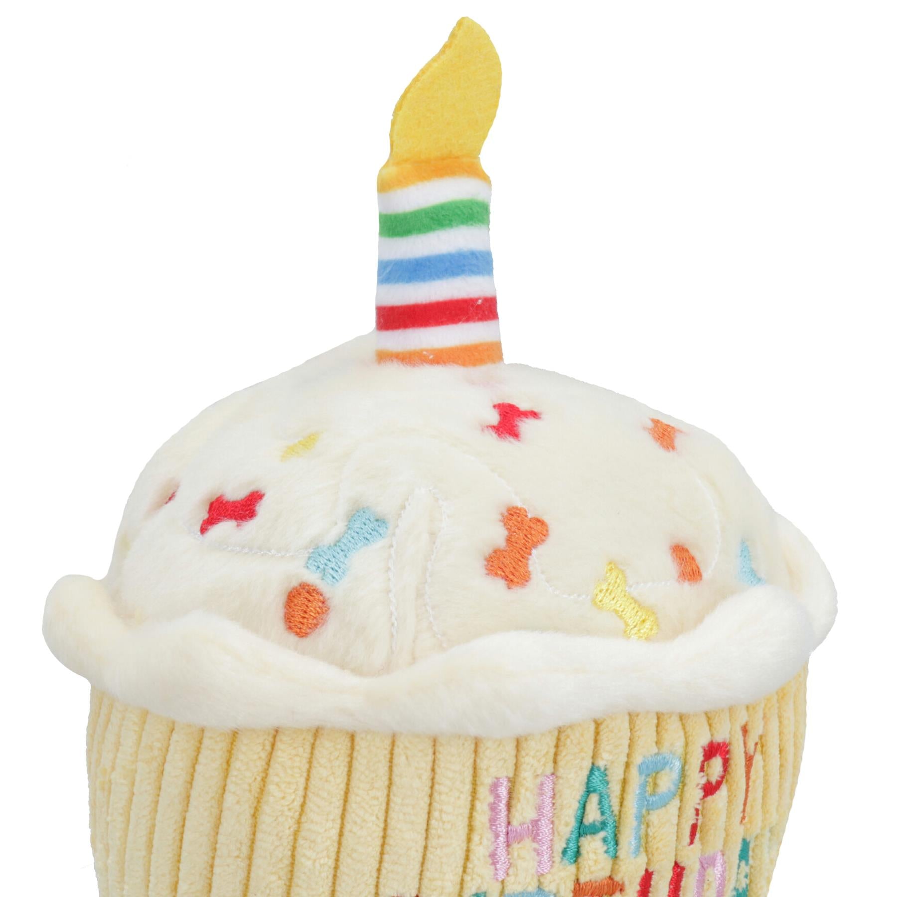 Happy Birthday Gelber Cupcake Plüsch Hundespielzeug mit Quietschgeräuschen Hundewelpen Geschenk