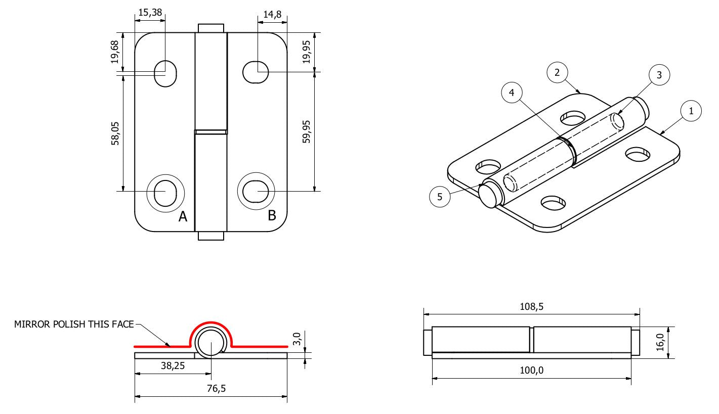 Stainless Steel Lift Off Leaf Hinges Left 76x100mm Heavy Duty Door Hatch