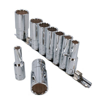 Clé à cliquet courbée à entraînement 1/2" 72 dents + 9 douilles profondes Whitworth 1/8" – 5/8"