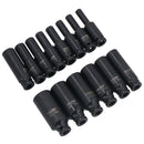 1/4" Drive Deep Metric Impact Sockets 6 Sided 14pc 4mm - 15mm U S Pro Tools