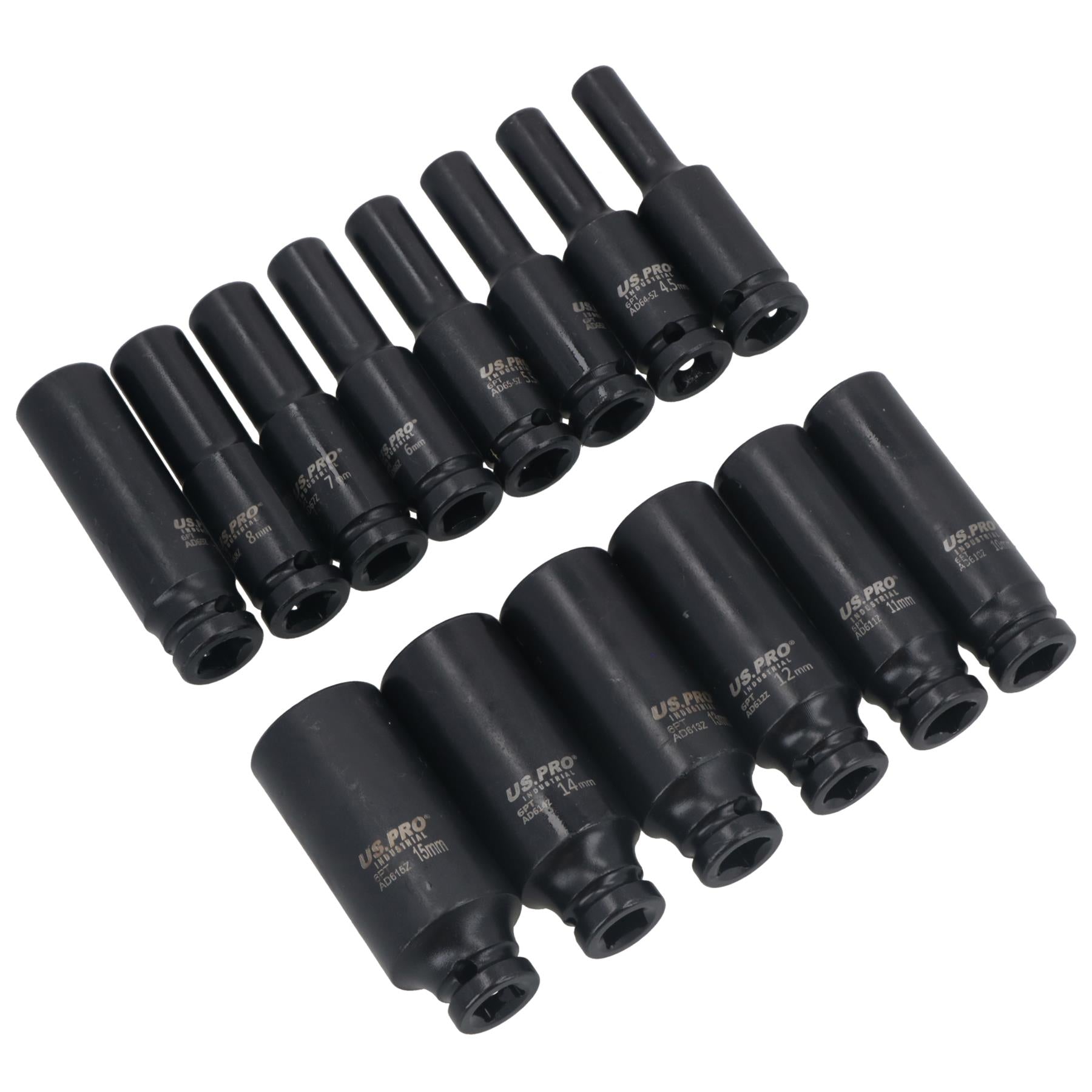 1/4" Drive Deep Metric Impact Sockets 6 Sided 14pc 4mm - 15mm U S Pro Tools