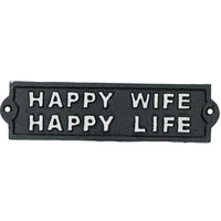 Schild „Happy Wife Happy Life“ aus Gusseisen, Türschild, Wandschild, Haustor, Garten