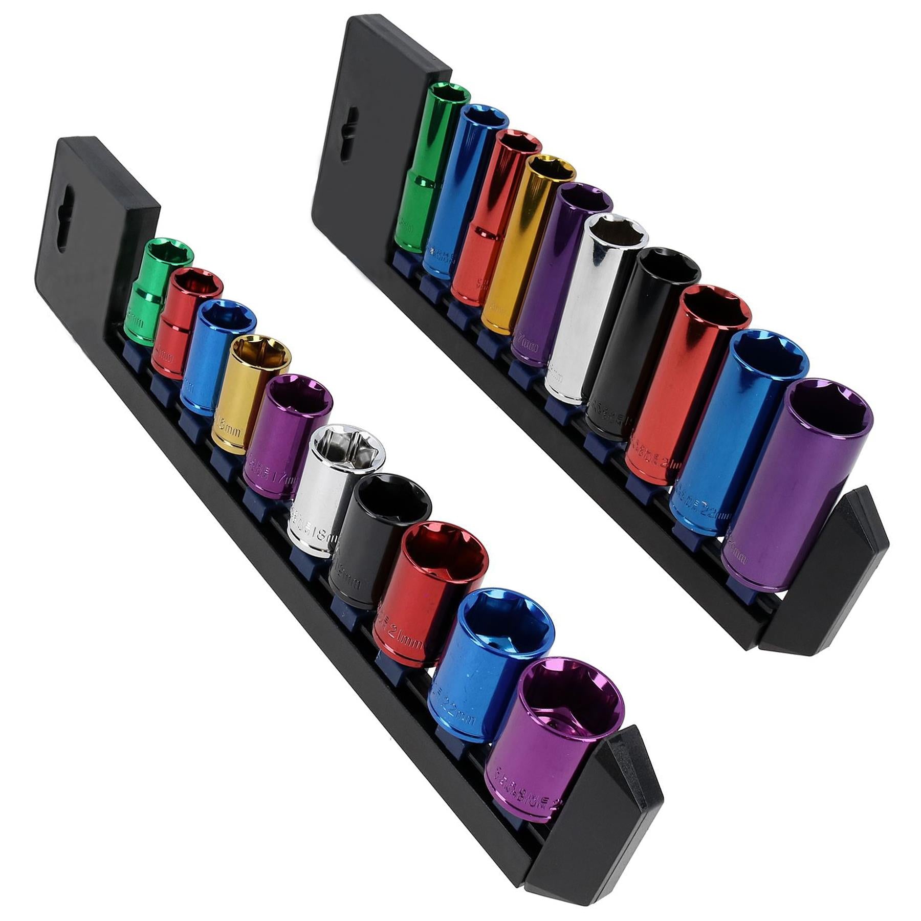 Metric MM 1/2" Drive Shallow + Deep Colour Coded Sockets 13mm – 24mm 20pc
