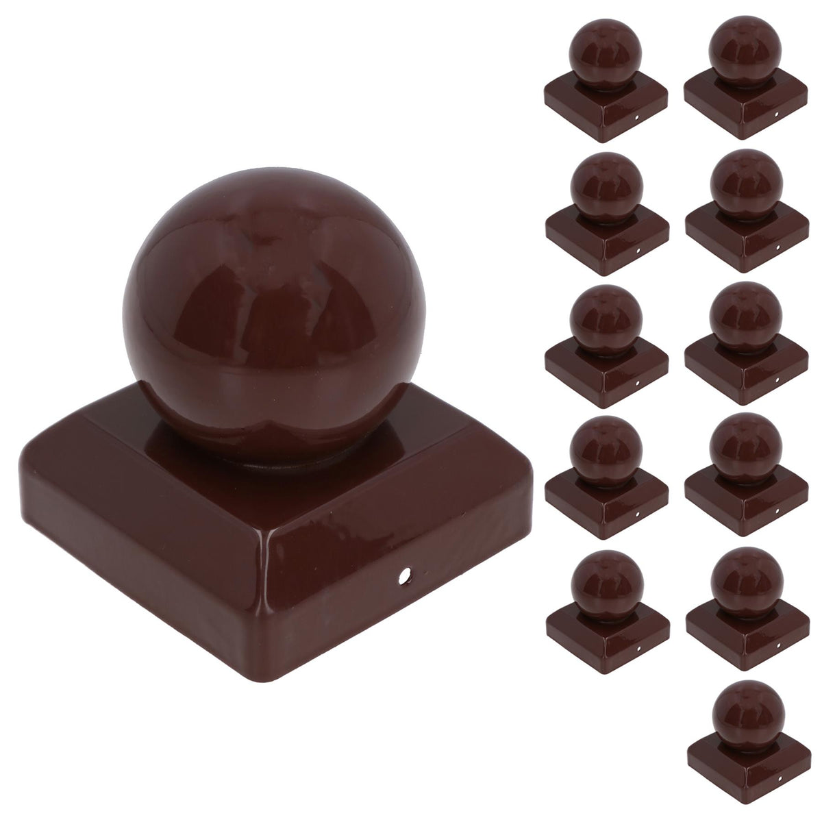 Metal Fence Post Caps Round / Ball 100mm x 100mm Protector Cover Brown