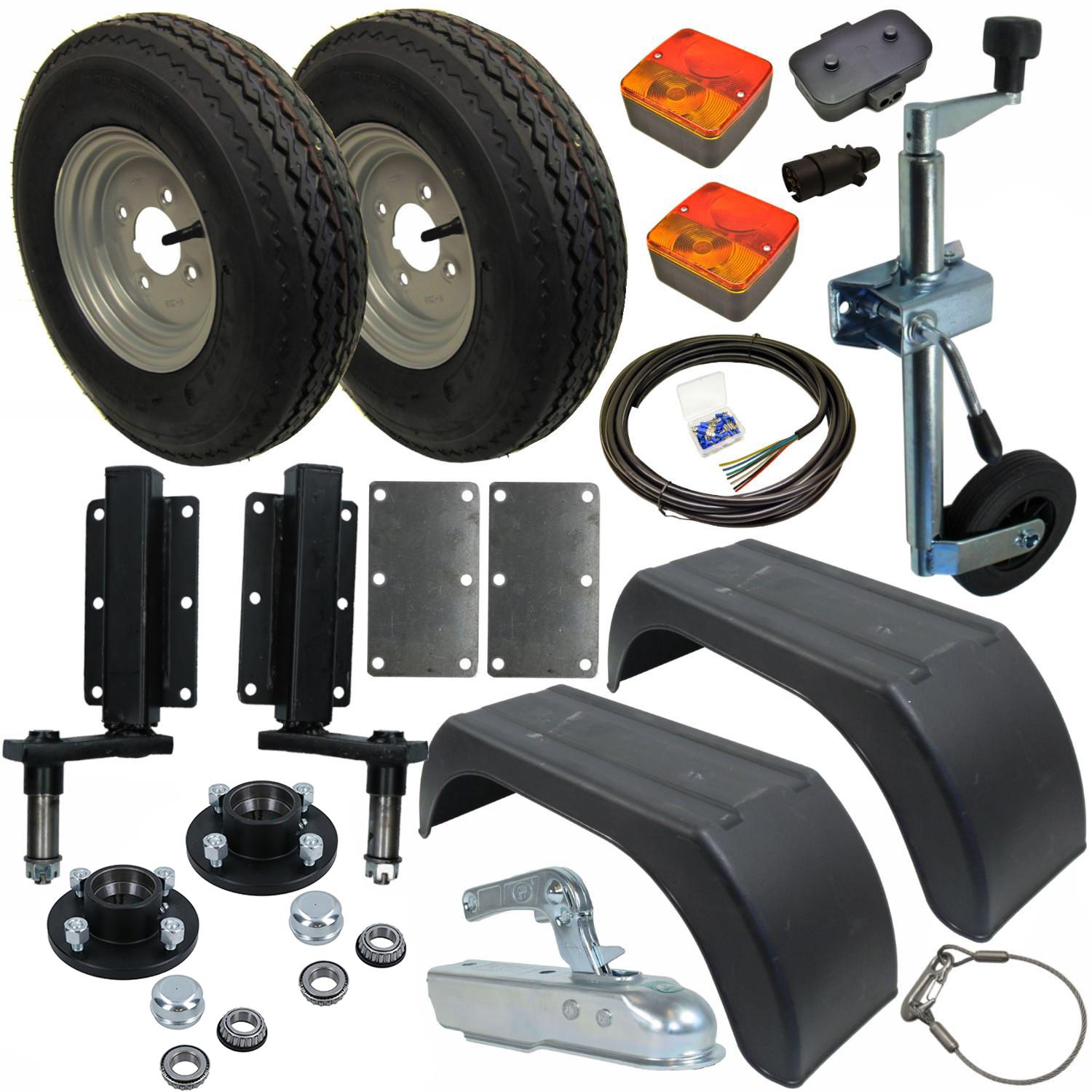 350Kg Trailer Kit Suspension Units Hitch Lights Mudguards 5m Cable Wheels