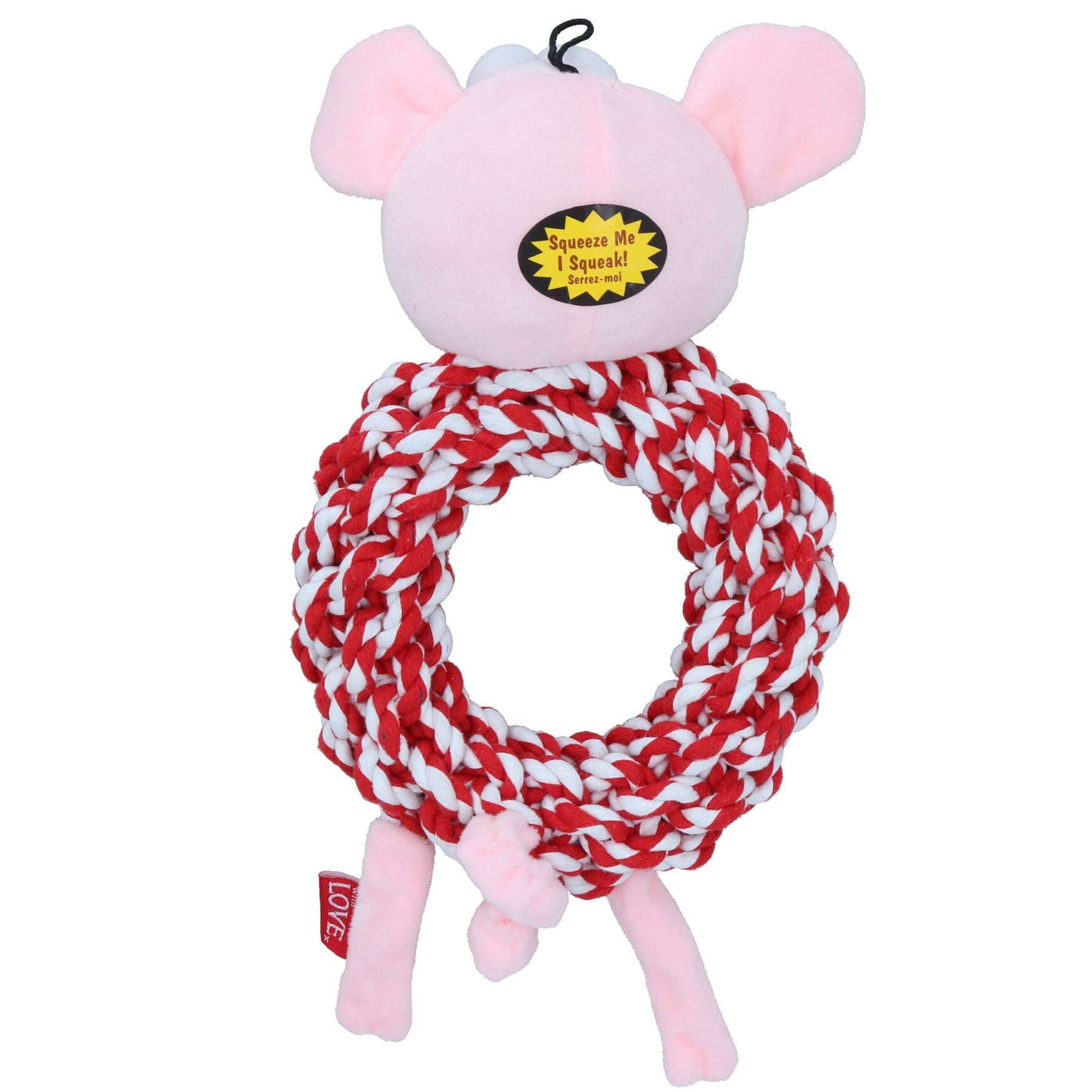 Dog Christmas Gift Knottie Ring Pig in Blanket Plush Rope Squeaky Play Toy