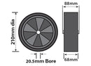 Pneu de rechange pour roue jockey de remorque en caoutchouc plein, largeur 210 mm, centre 20,5 mm