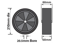 Ersatz-Stützradreifen für Anhänger, Vollgummi, 210 mm Breite, 20,5 mm Mitte