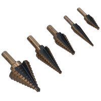 1/8" - 1 - 3/8" Imperial HSS - G Step Drill Cone Conical Cutter 5pc Set In Case
