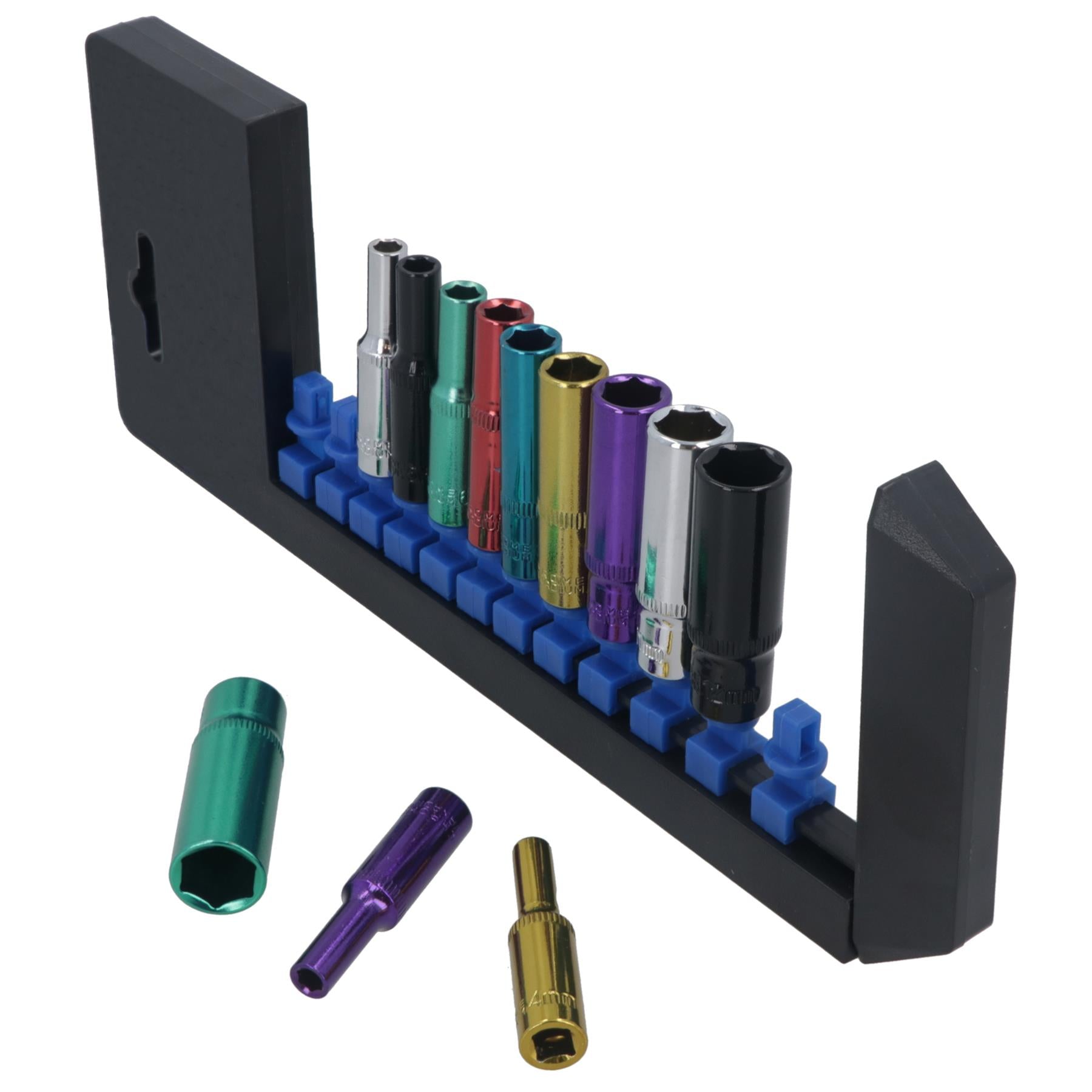 Douilles à code couleur profondes métriques mixtes 1/4" 3/8" + 1/2" 4 - 24 mm 32 pièces