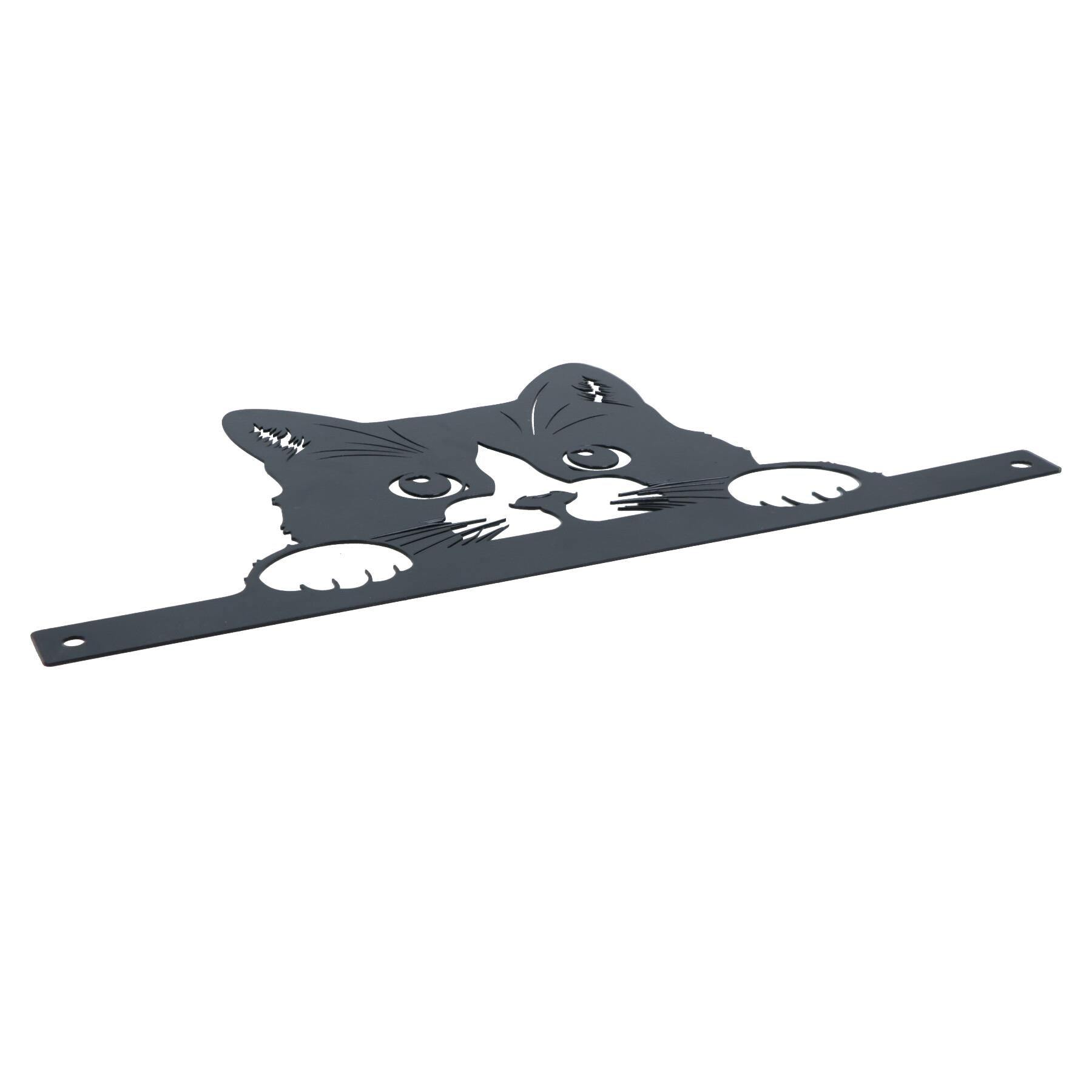 Black Metal Peeking Cat Silhouette with Fixing Plate Garden Ornament Gift