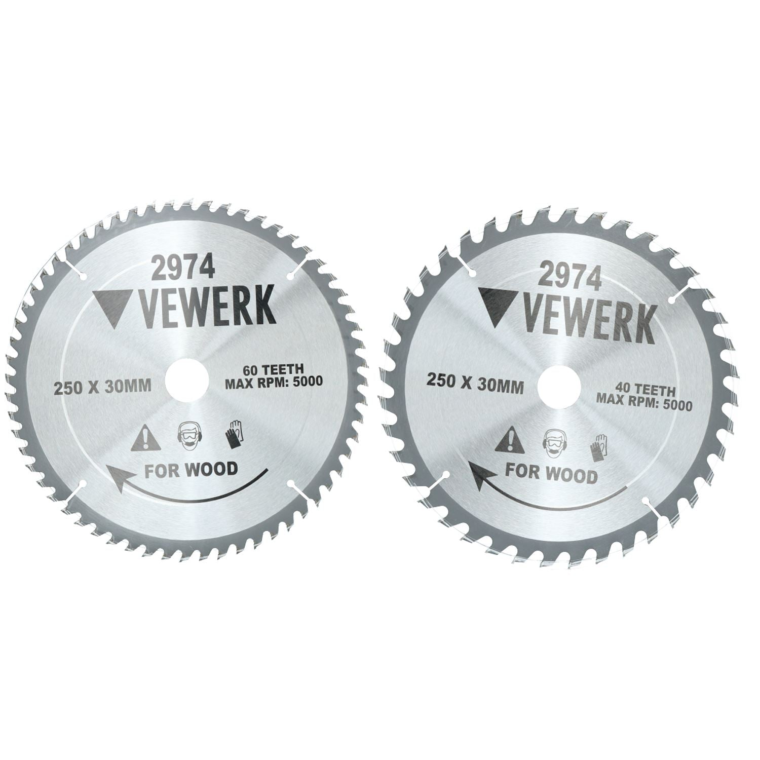 250mm x 30mm TCT Tungsten carbide Tipped Circular Saw Blades 40 + 60 Teeth