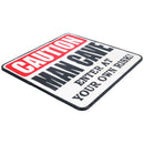 Caution Man Cave Cast Iron Sign Plaque Wall Fence Post Door Workshop Garage