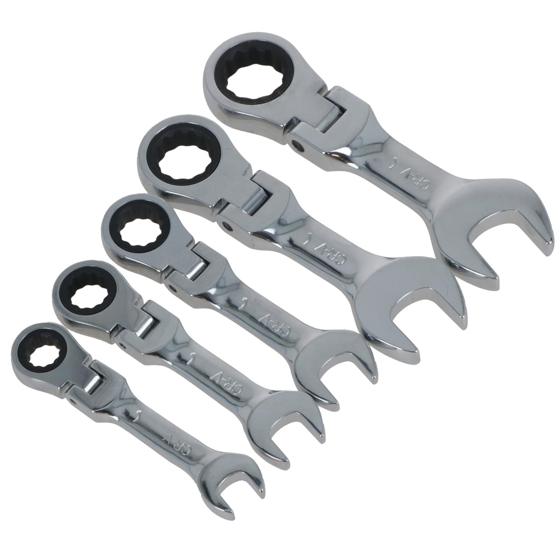 5pc Flexi Stubby Ratchet Spanner 10-19mm Metric Wrench Geared 72 Teeth CRV