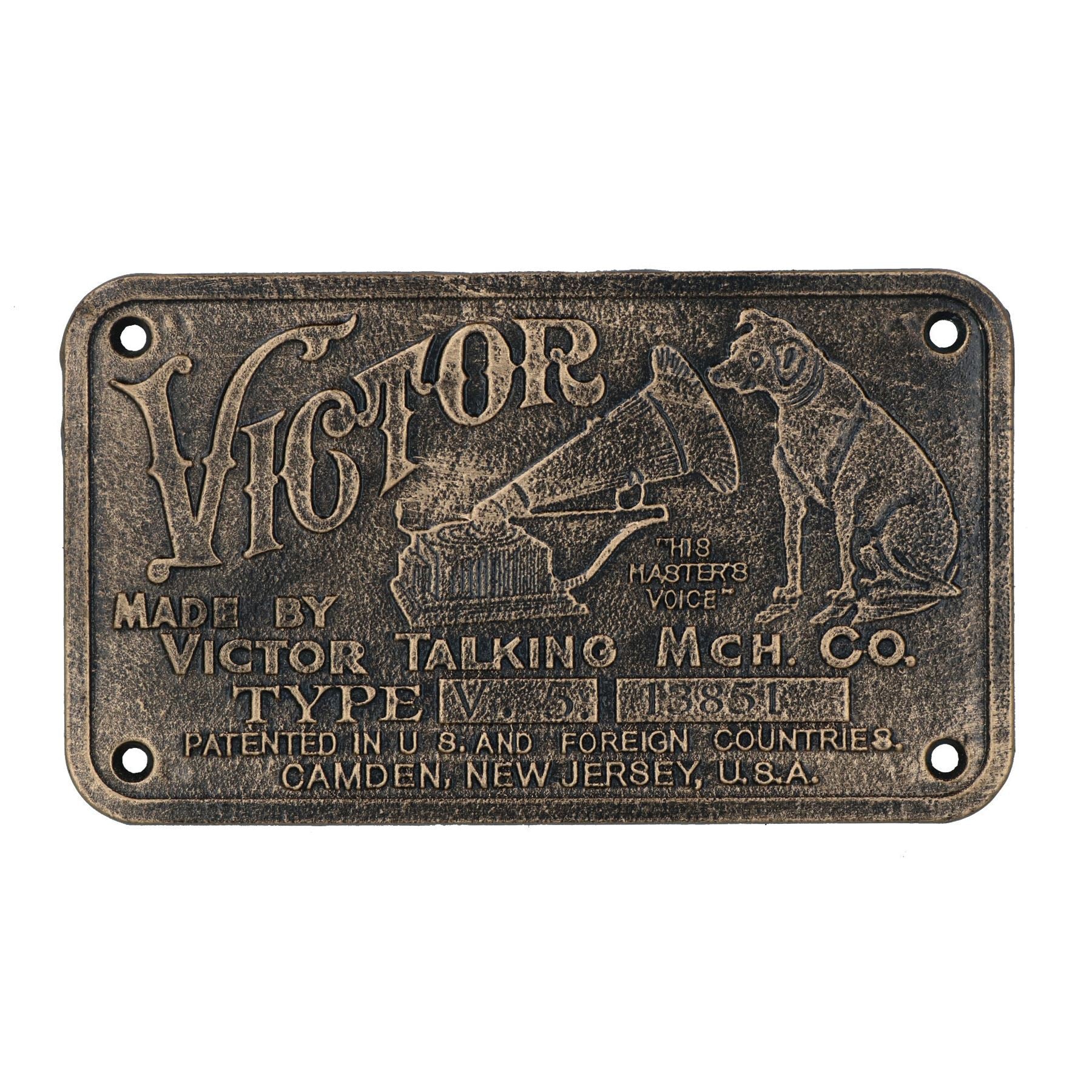 Plaque signalétique HMV Old Victor Nipper Dog en fonte Phonographe Gramophone Musique