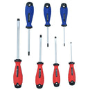 7pc Screwdriver Set Slotted Flat And Pozi Headed With Soft Grip Handles