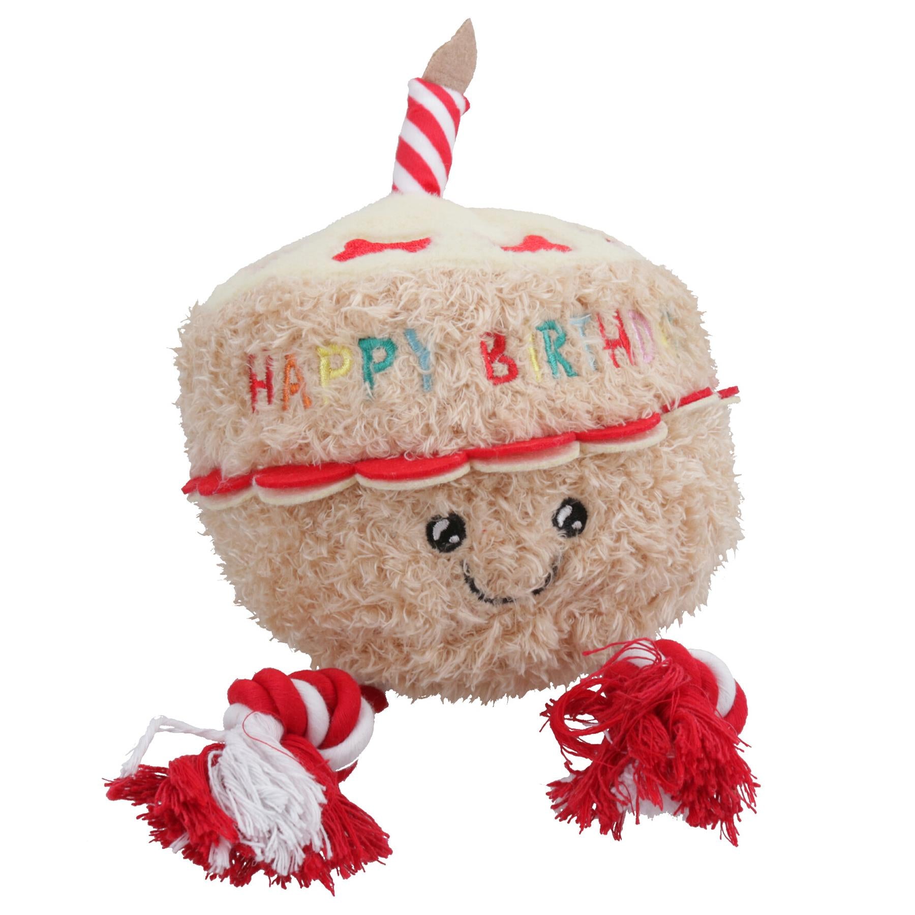 Happy Birthday Cake Plush Rope Dog Play Toy With Squeak Dog Puppy Gift