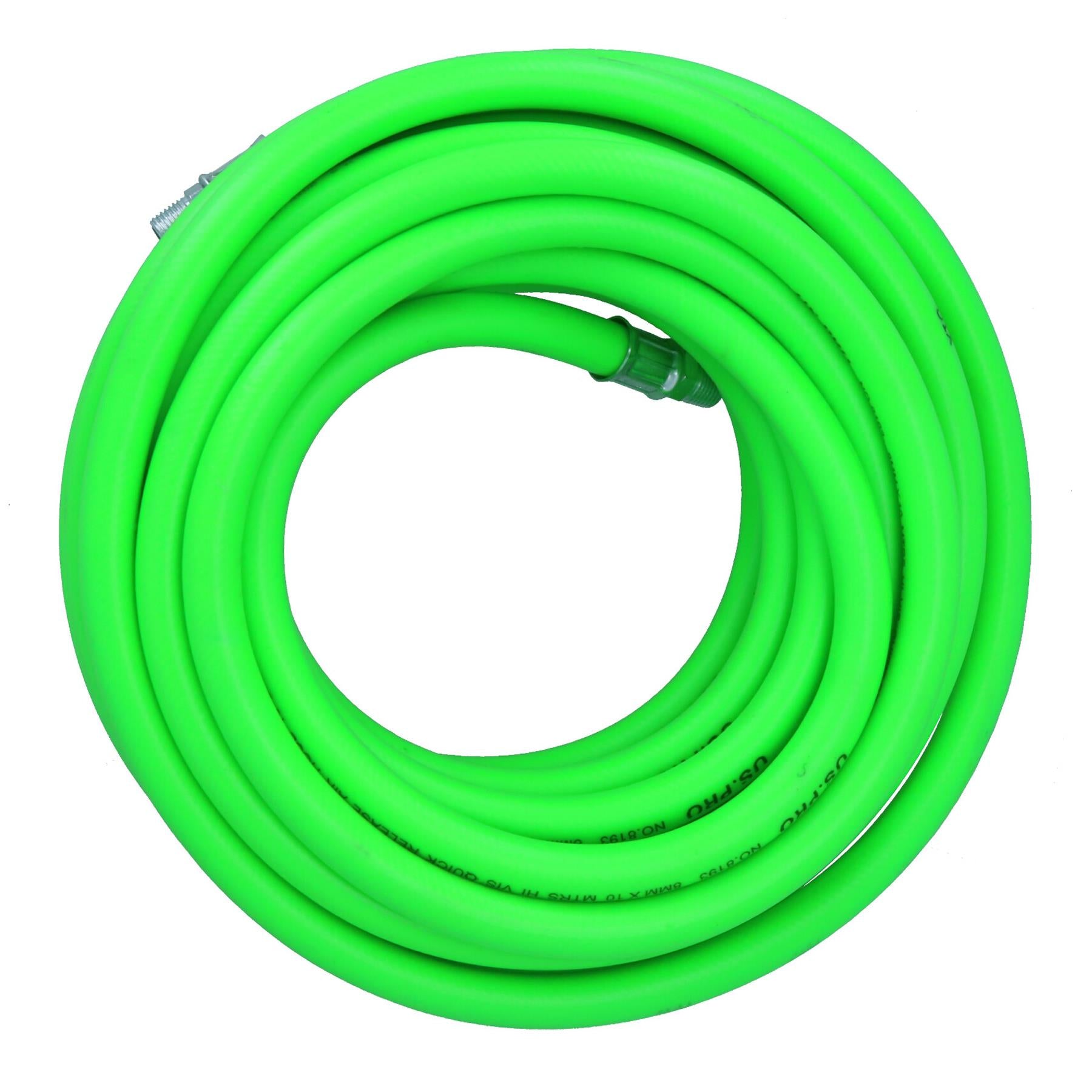 10 Metres Soft Rubber Hi-Vis Air Hose Airline + Euro Fittings + Tyre Inflator