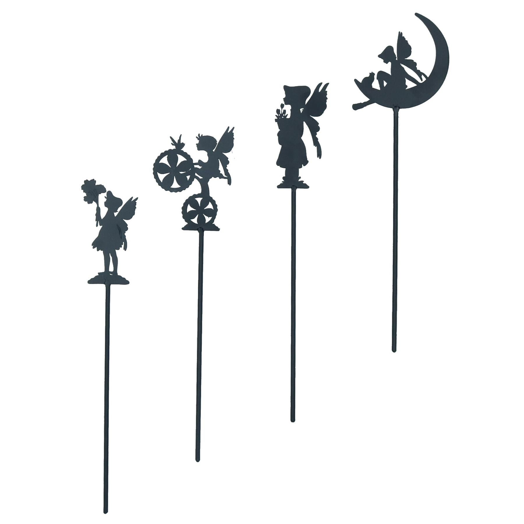 Small Black Fairy Pixie Silhouettes Set of 4 Stake Garden Lawn Yard Ornament