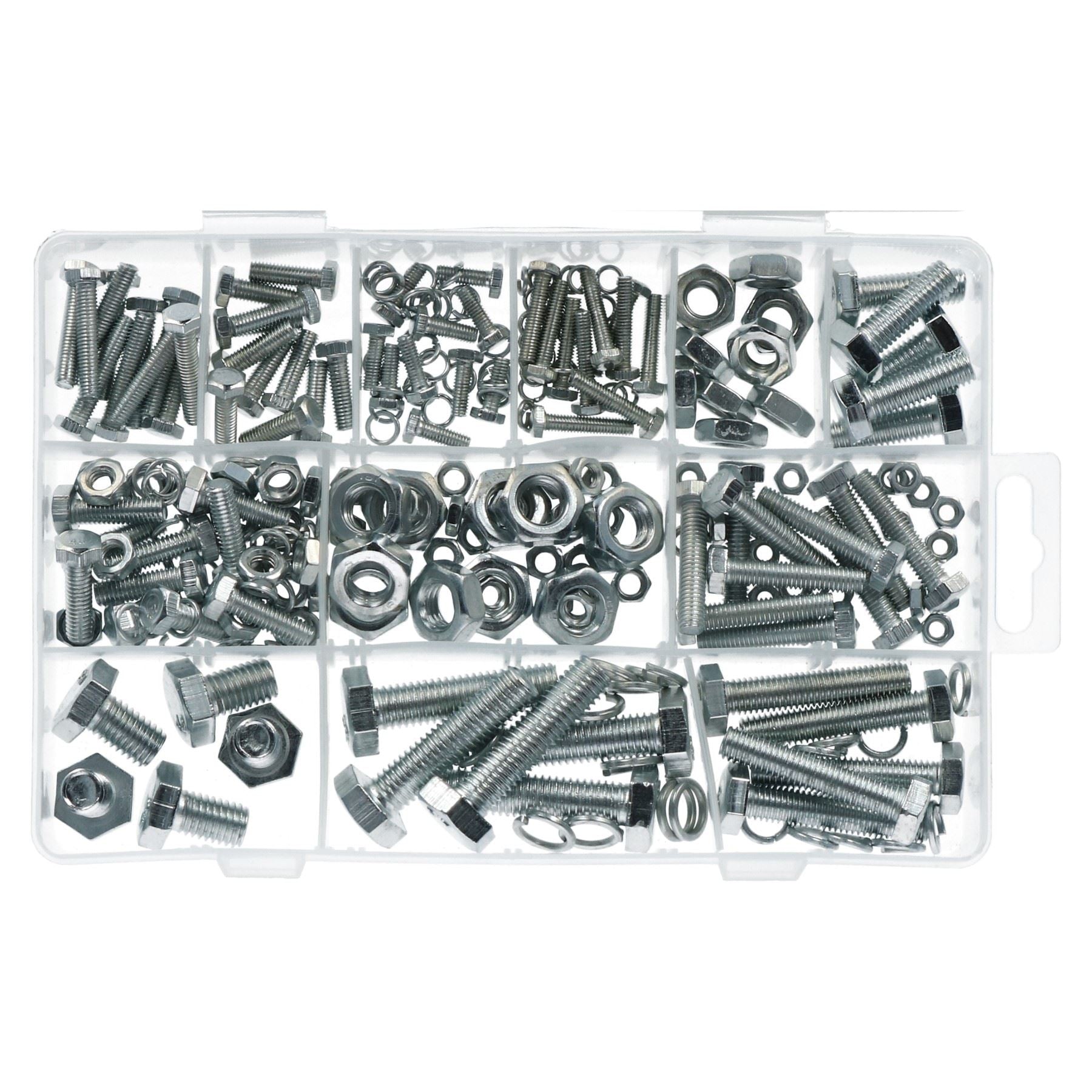 240pc Nuts and Bolts Spring Washers Metric M4 - M10 Hex Head Steel Full Thread