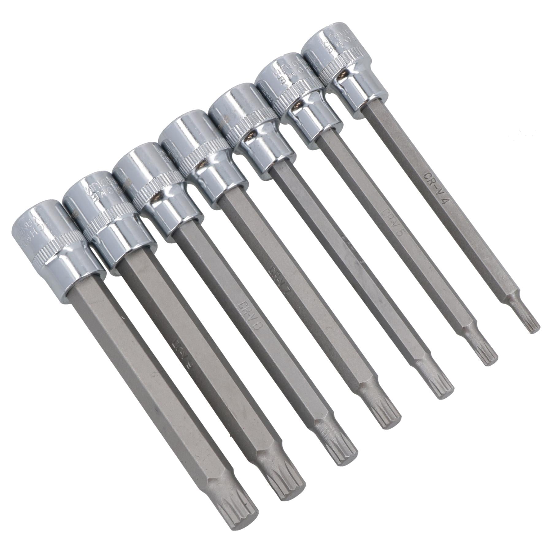 Douilles cannelées extra longues 3/8" 7 pièces M4 - M10 Longueur totale 110 mm