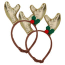 2PK Dog Humorous Novelty Christmas Gold Antler Headband Medium Size