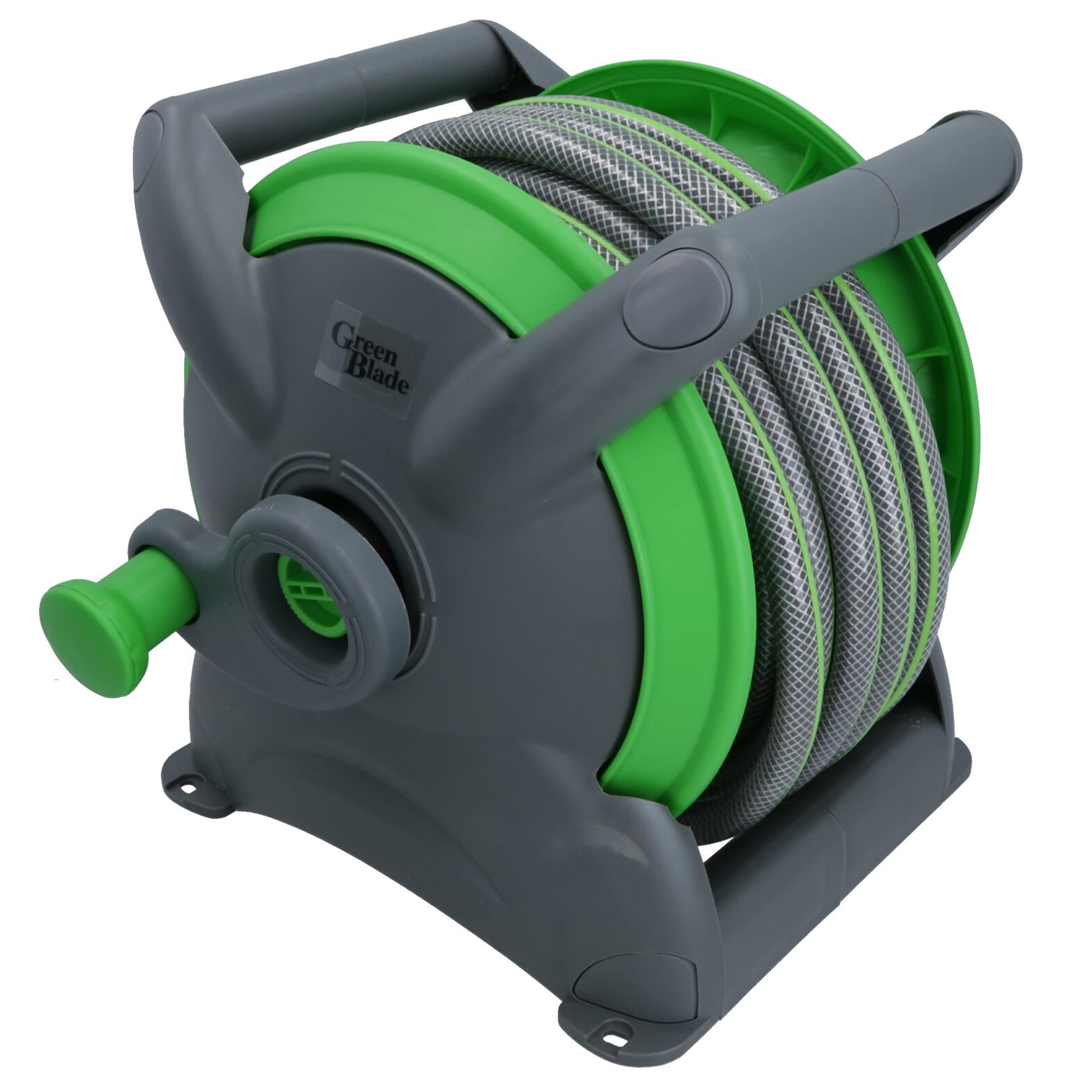 Garden Compact Wall Hose Reel With 15 Metres Of Hose + 5 Nozzles / Fittings