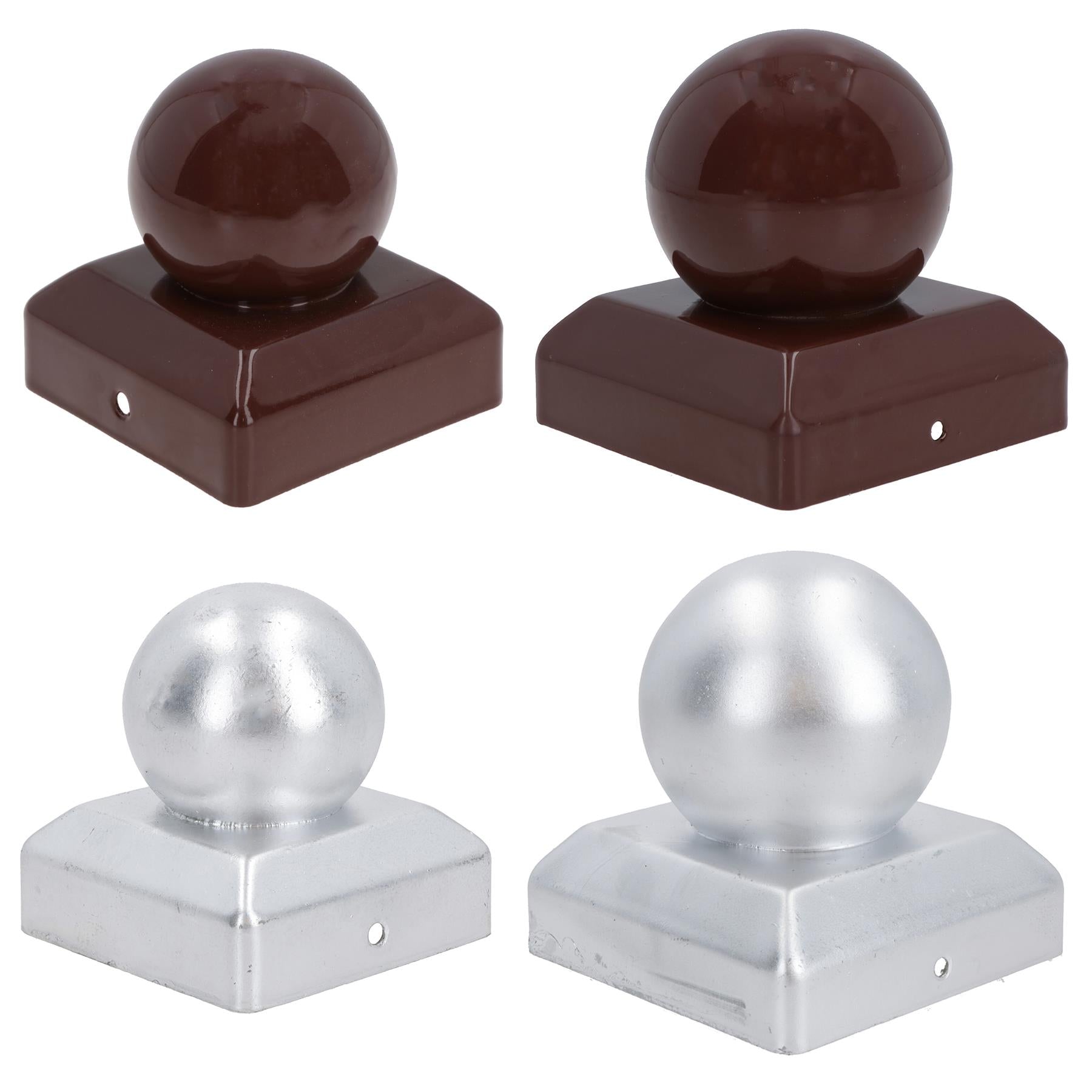 Round Metal Fence Post Caps 75mm or 100mm Protector Cover Brown or Silver