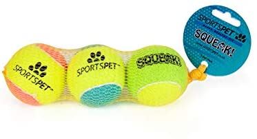 3pk Medium Squeaky Tennis Balls Puppy Dog Chuck Fetch Play Time- 6.5cm