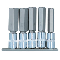 5pc 1/2" Drive 14-24mm Hex Bits Socket Set 100mm Long Deep Reach on Rail CrV
