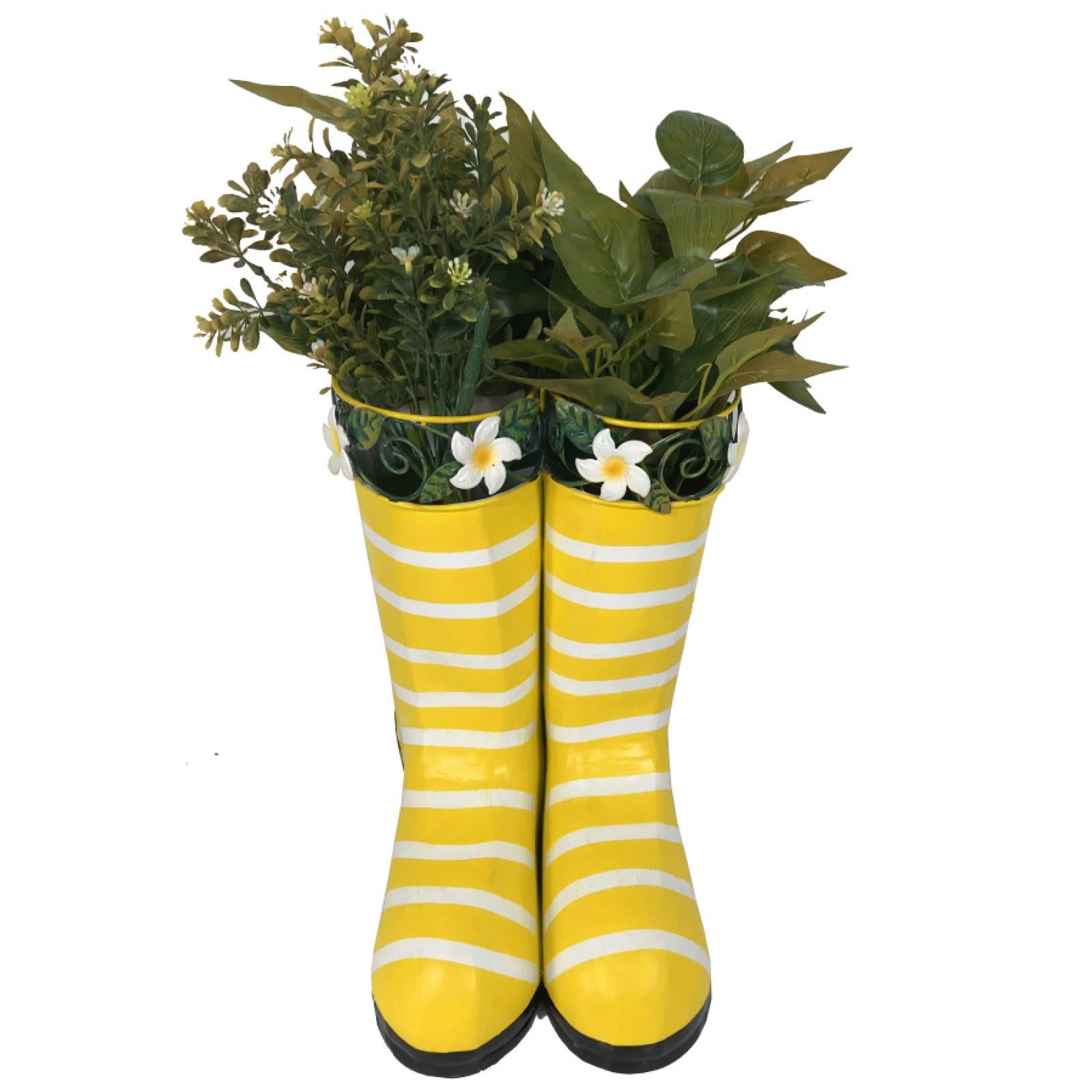 Yellow Hanging Pair of Wellies Metal Planter Garden Gift Ornament 20x24x30cm