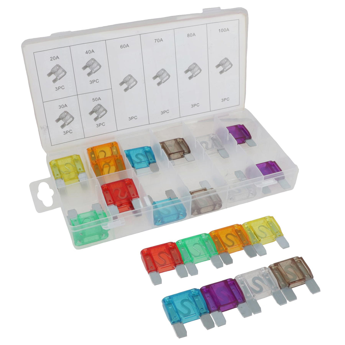 Maxi Car Blade Fuse Assortment Large Size Fuses 20A to 100A 24pc KIt