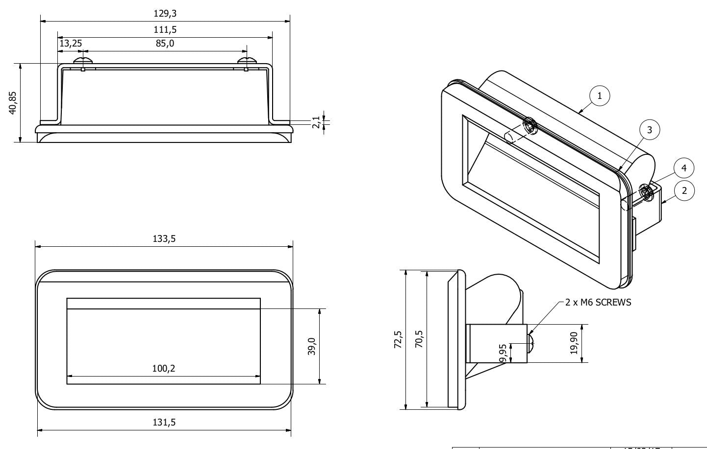 Großer flächenbündiger Türgriff, 130 mm, schwarzes ABS, Fingertasche, Einsatz, Schraubmontage